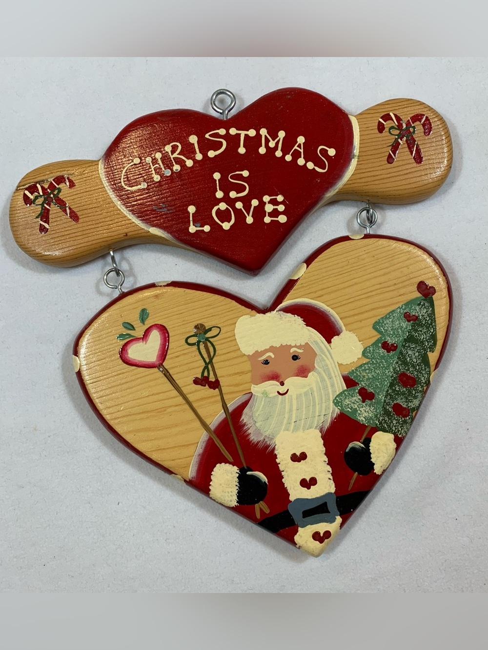 Vintage Santa Christmas Holiday Decor Wood Handmade Sign Plaque Heart Cottage